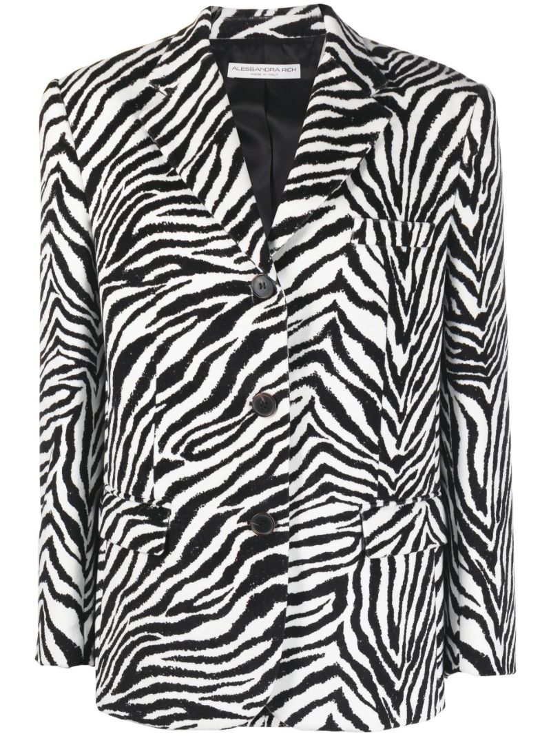 Black Zebra Print Single-breasted Velvet Blazer