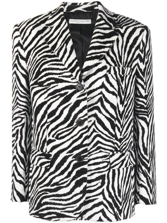 Black Zebra Print Single-breasted Velvet Blazer