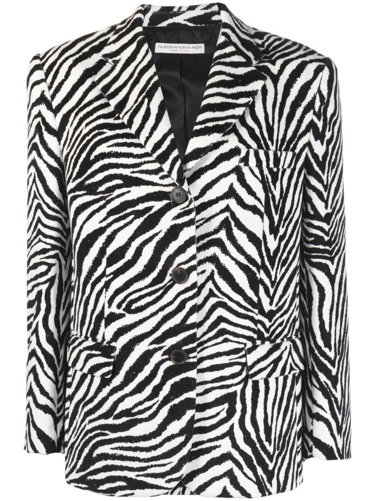 Black Zebra Print Single-breasted Velvet Blazer