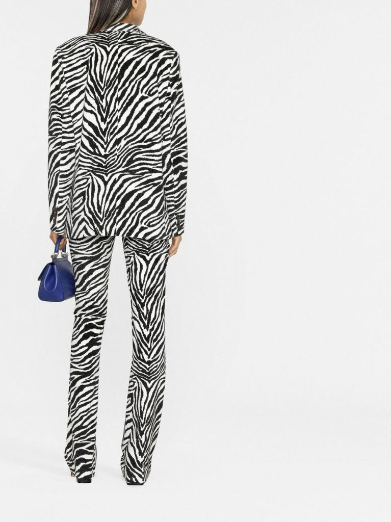 Black Zebra Print Single-breasted Velvet Blazer