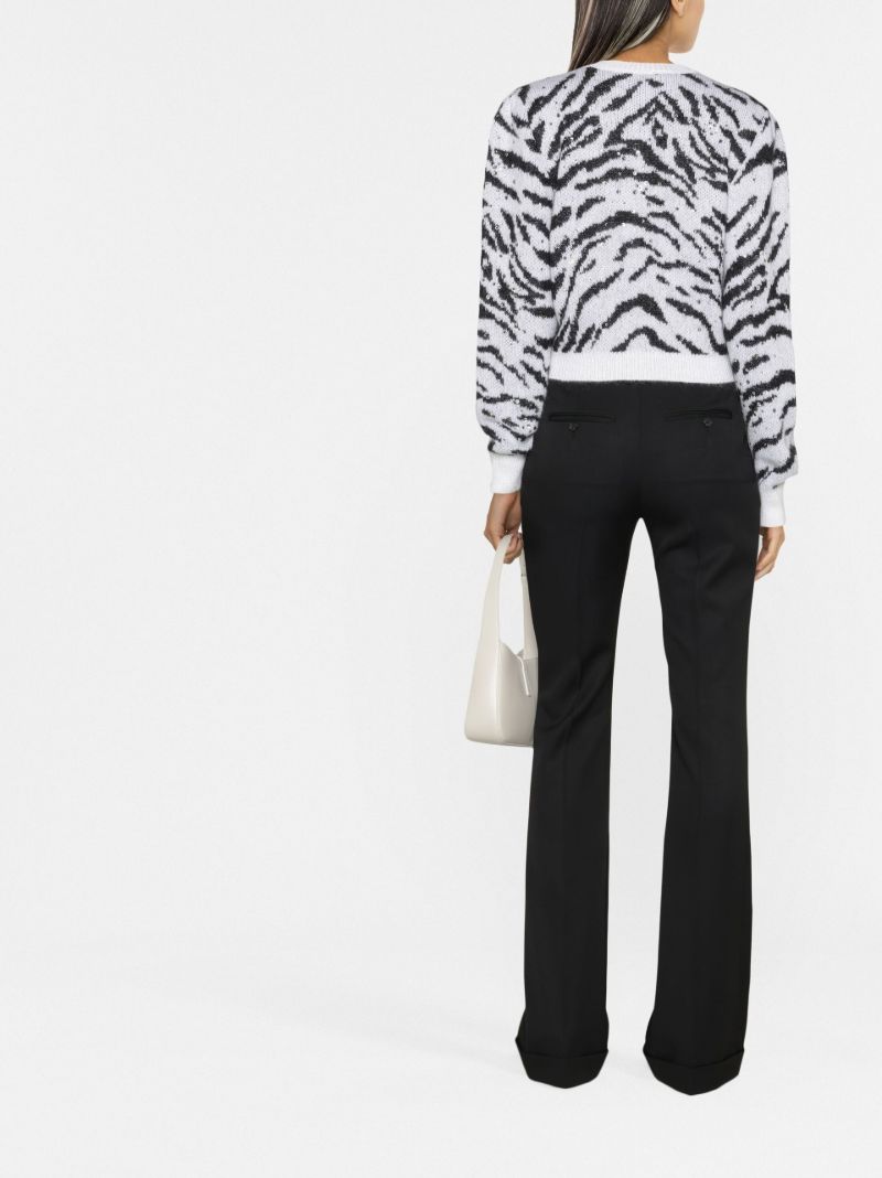 White Zebra Intarsia Crystal Embellished Sweater