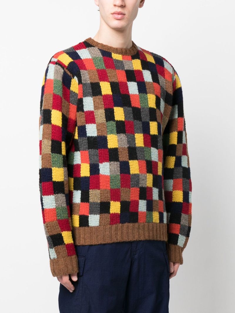 Brown Patchwork Wool Sweater