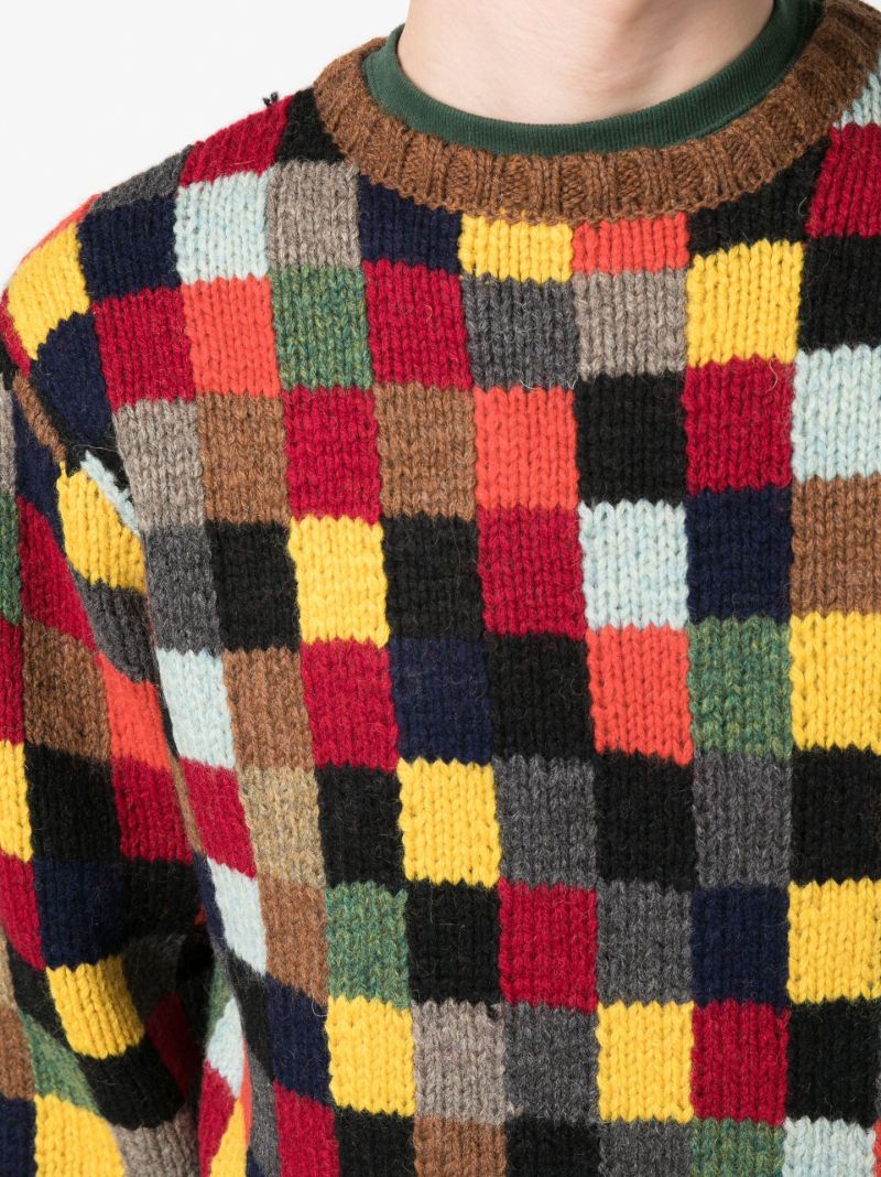 Brown Patchwork Wool Sweater