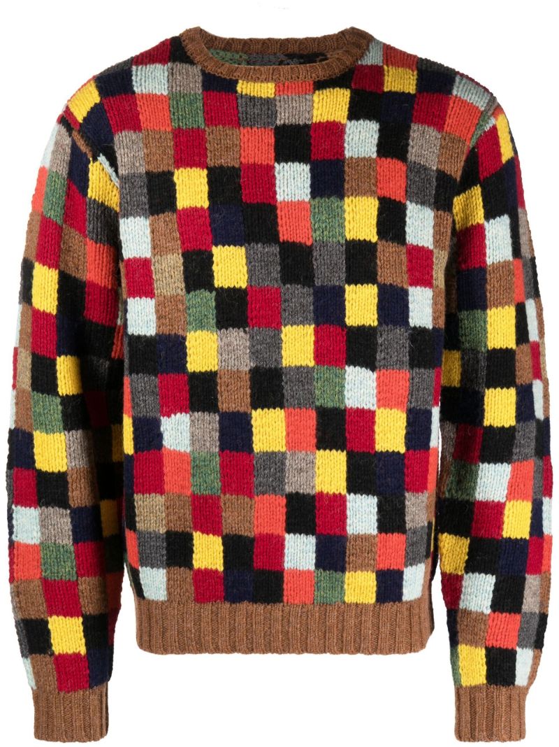 Brown Patchwork Wool Sweater