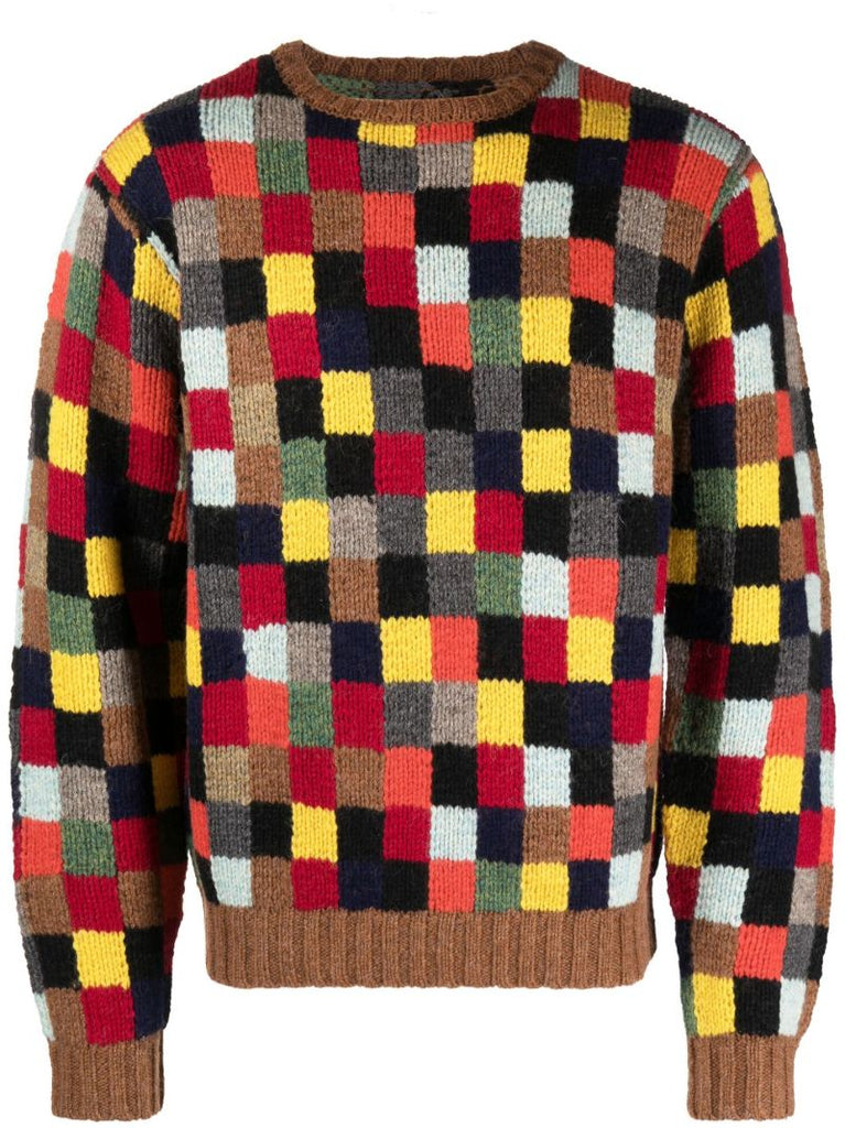 Brown Patchwork Wool Sweater