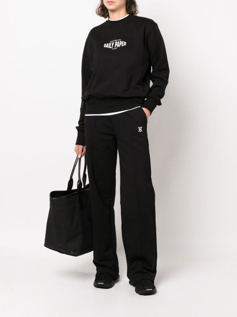 Black Eneve Wide Leg Cotton Track Pants