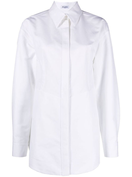 White Corset Cotton Poplin Shirt Dress