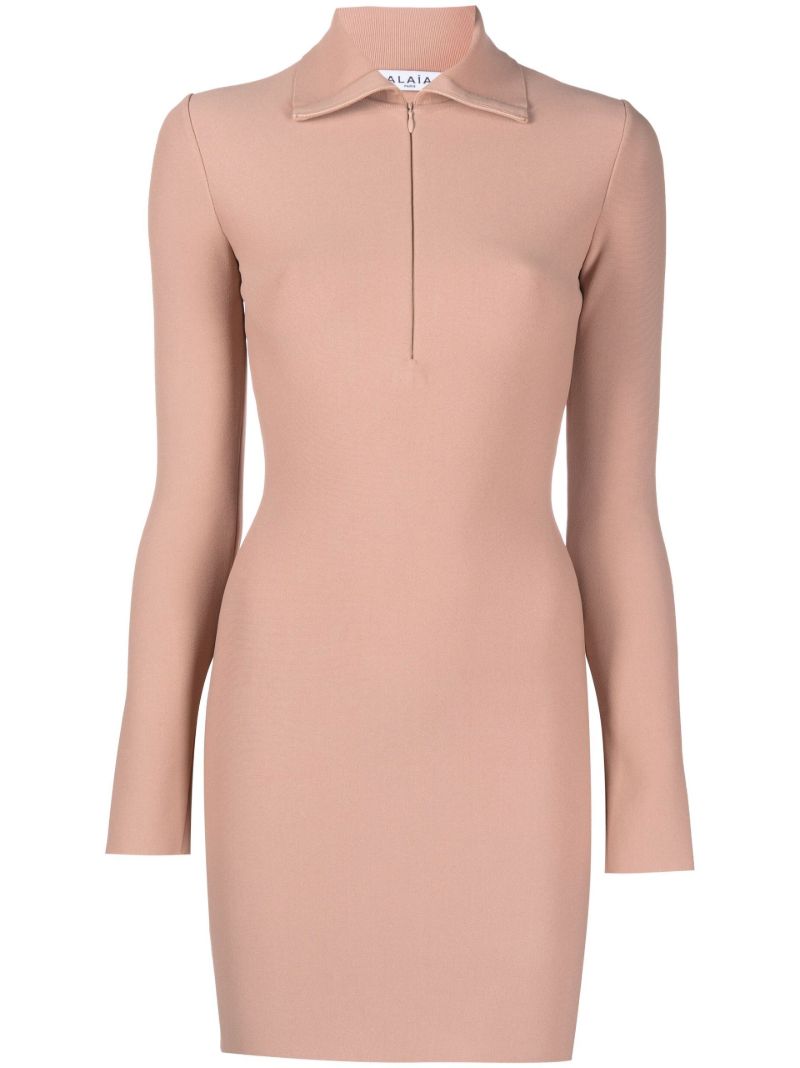 Neutral Half-zip Mini Dress