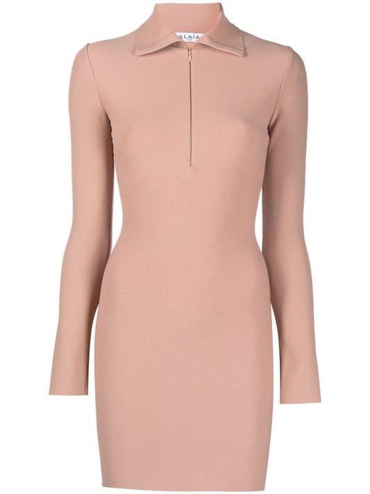 Neutral Half-zip Mini Dress