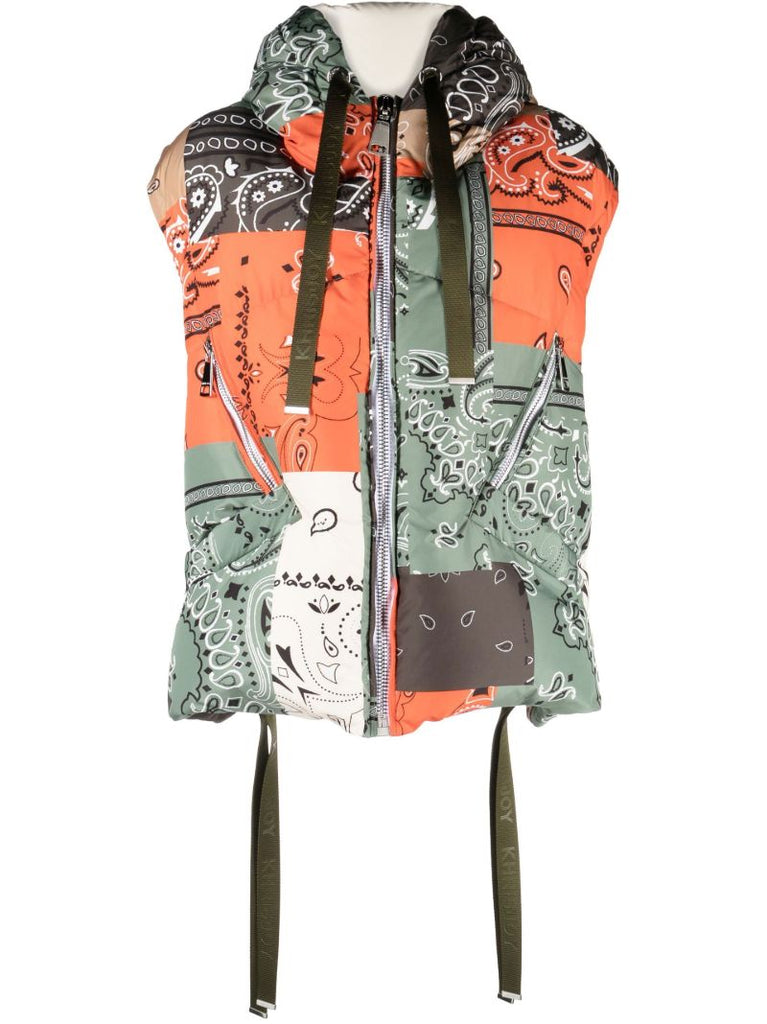 Green Bandana Patchwork Hooded Gilet
