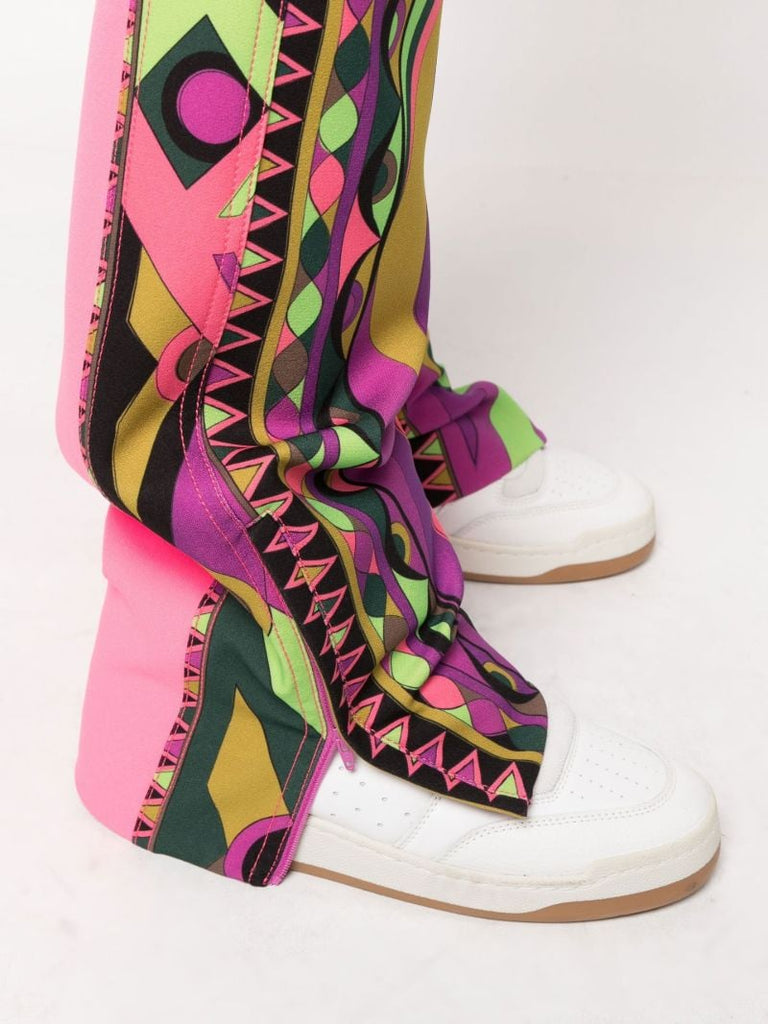 Pink Rombi-print Straight-leg Trousers