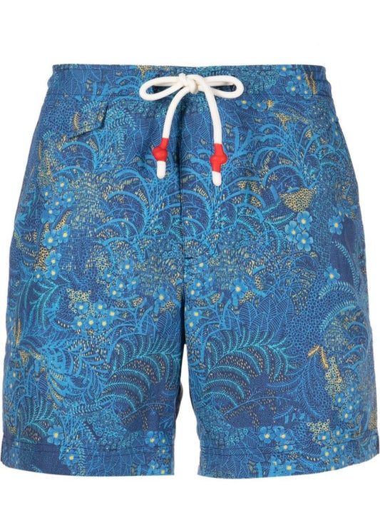 Blue Tropical Print Swim Shorts