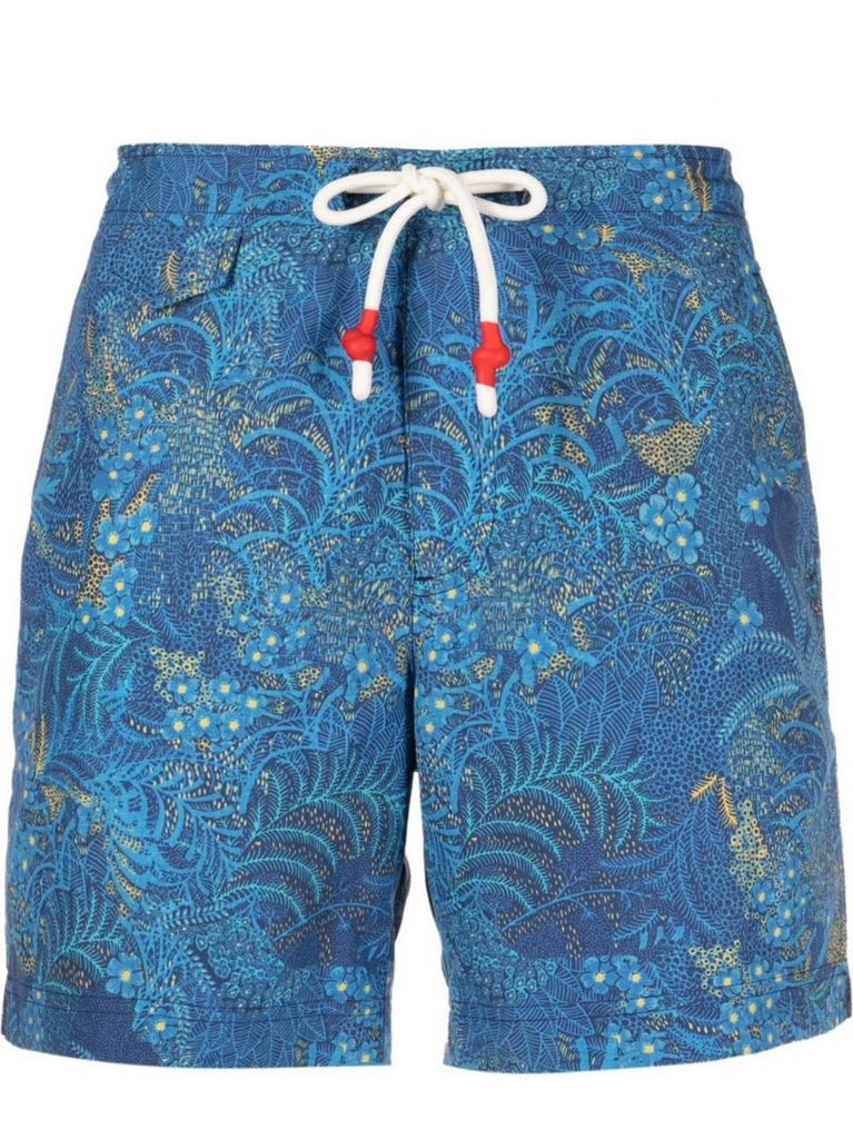 Blue Tropical Print Swim Shorts