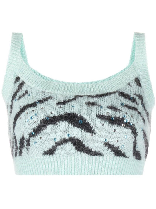 Blue Crystal Zebra Stripe Crop Top