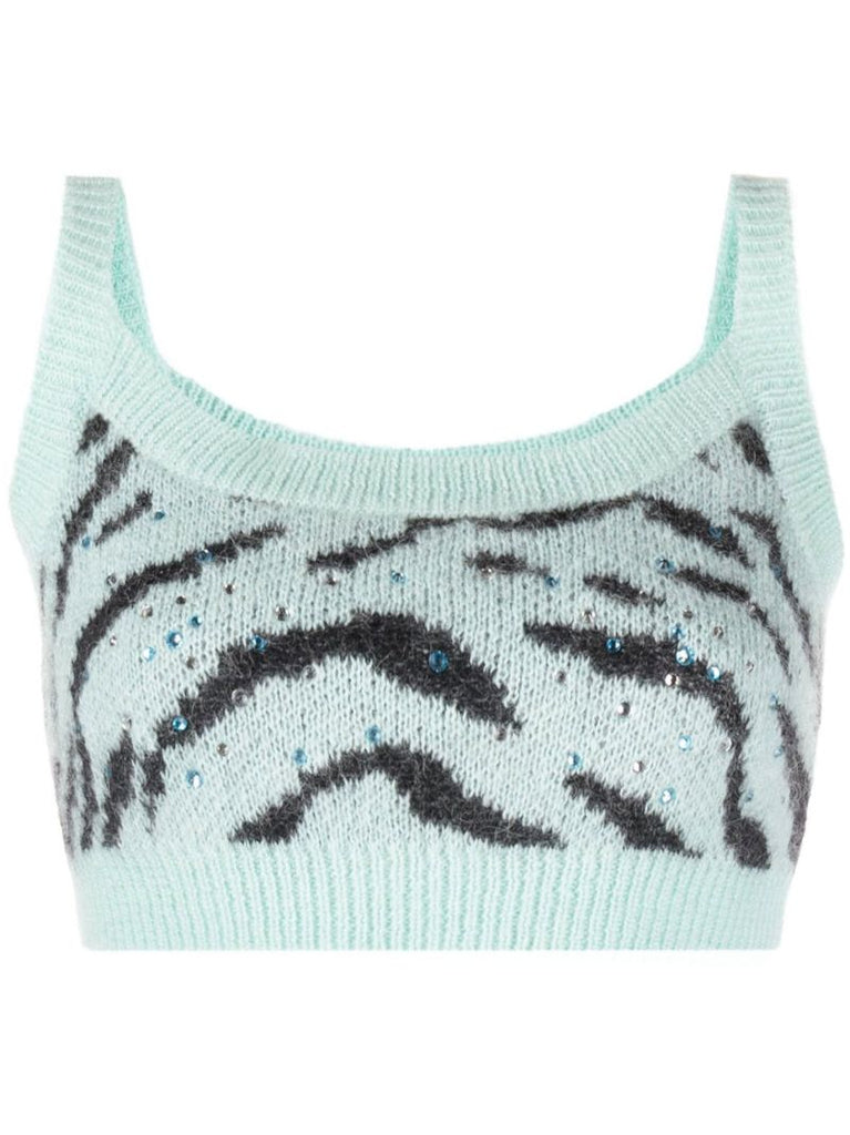 Blue Crystal Zebra Stripe Crop Top