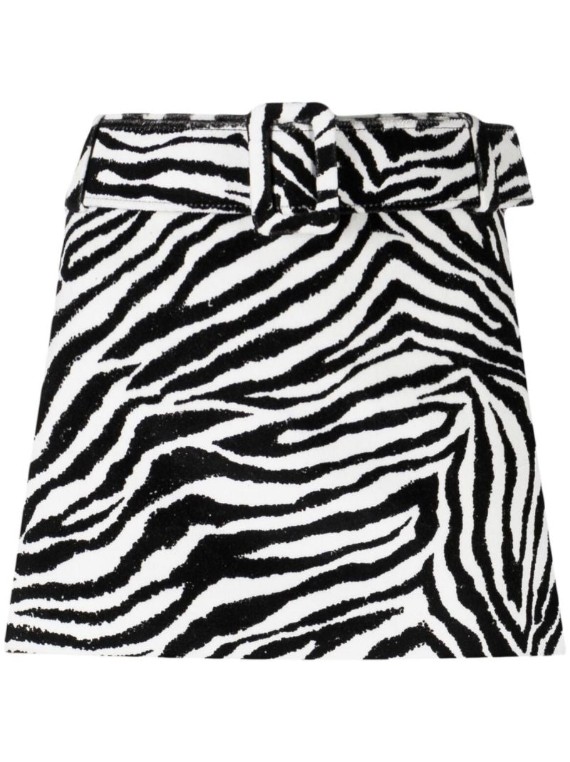 Black Zebra Print Velvet Mini Skirt