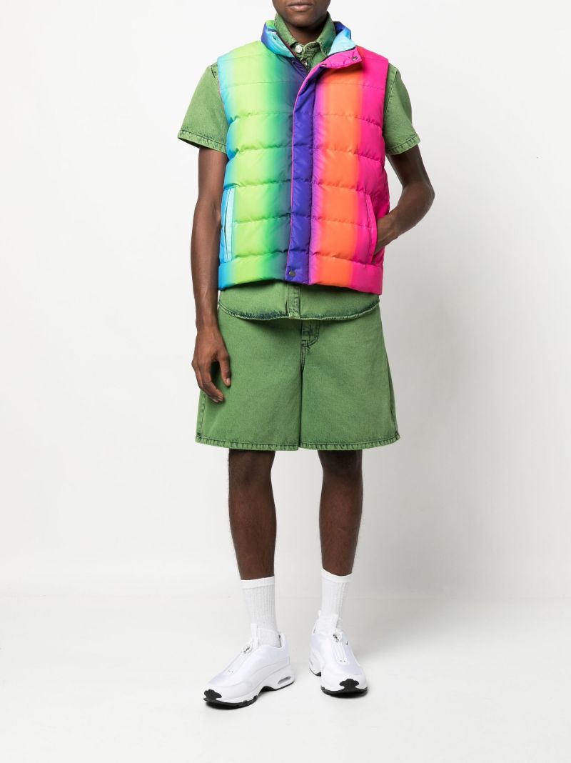 Green Striped Gradient Puffer Gilet