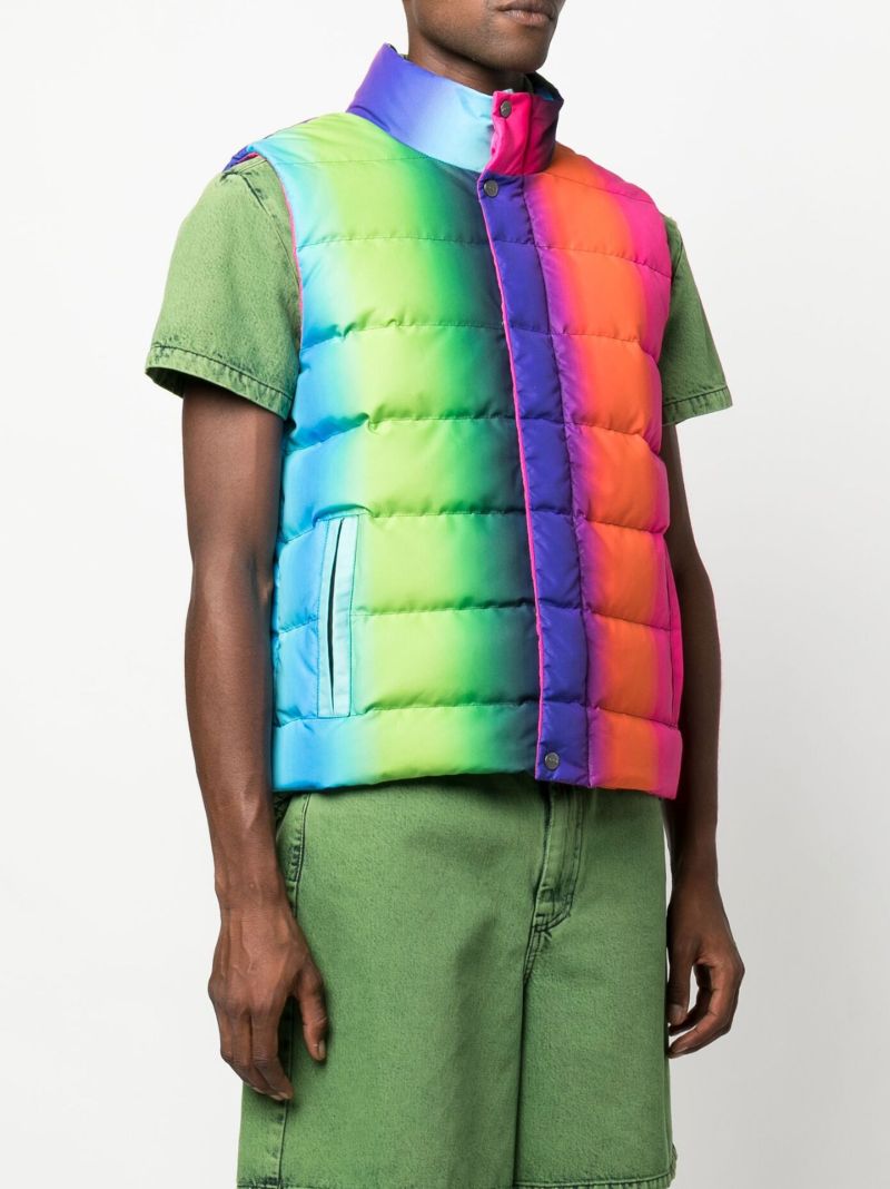 Green Striped Gradient Puffer Gilet
