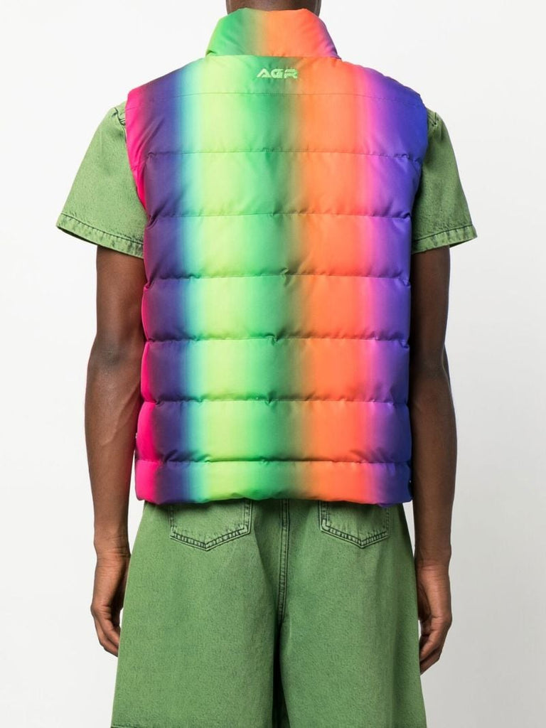 Green Striped Gradient Puffer Gilet