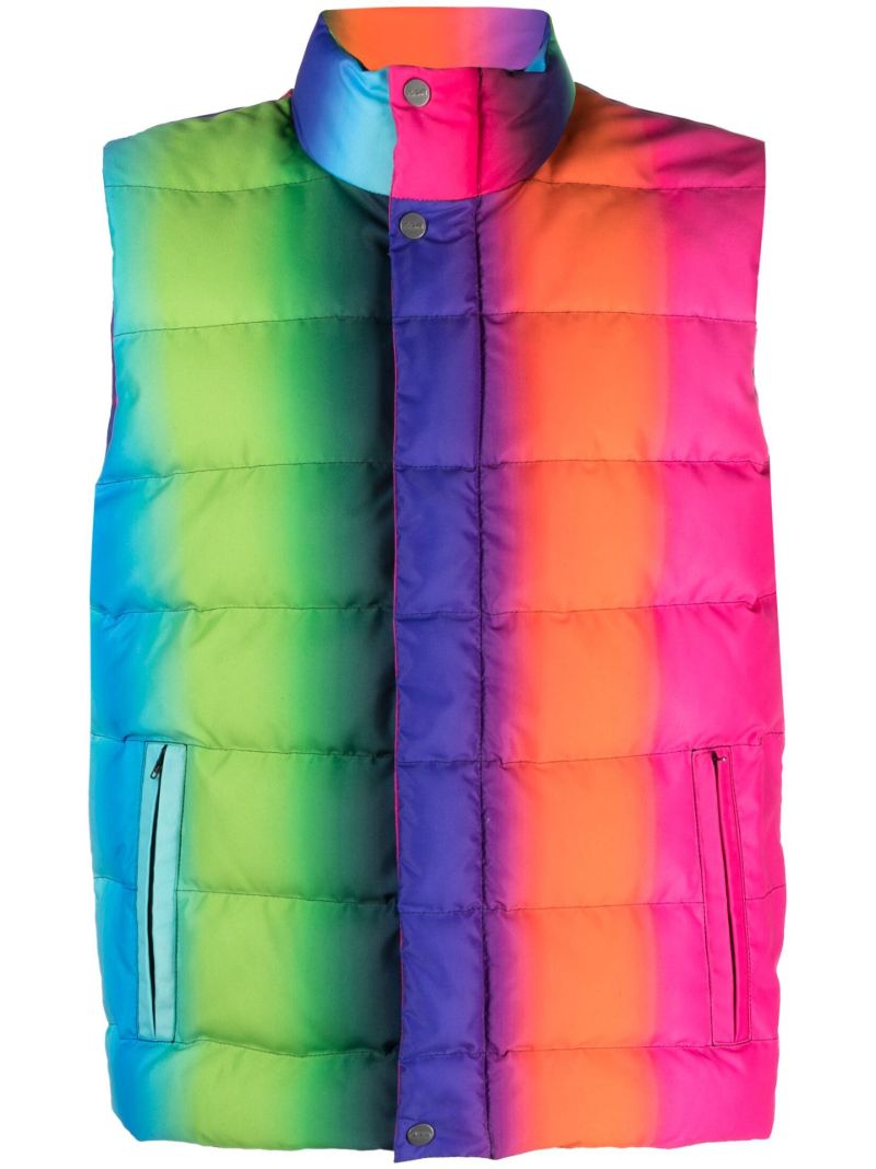 Green Striped Gradient Puffer Gilet