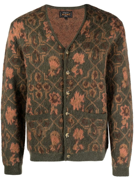 Green Botanical Jacquard Cardigan