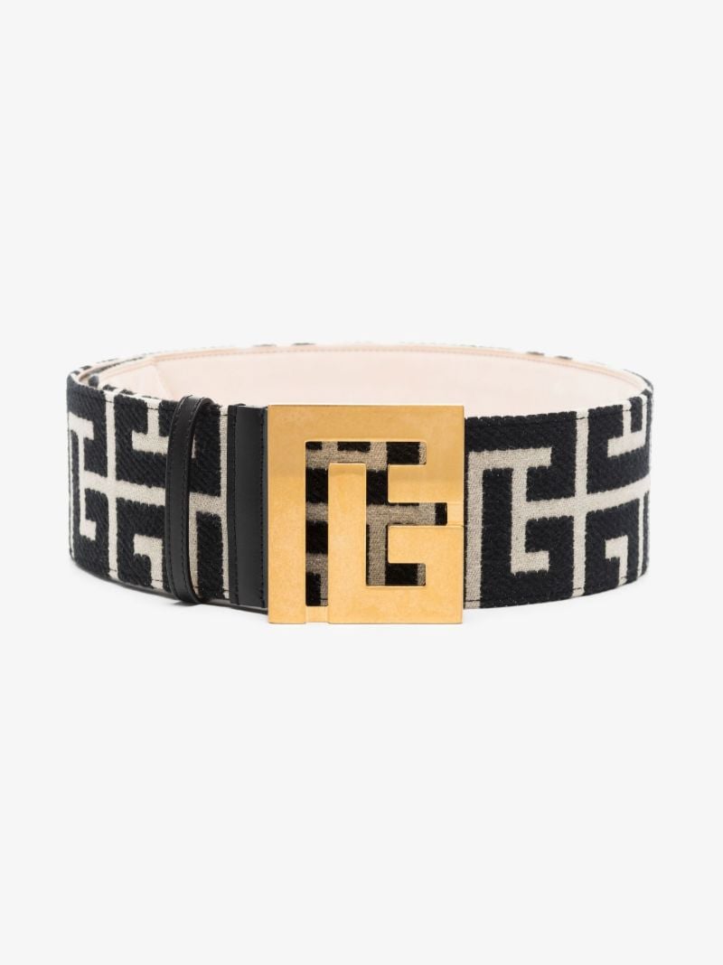 Black Monogram Jacquard Wide Leather Belt