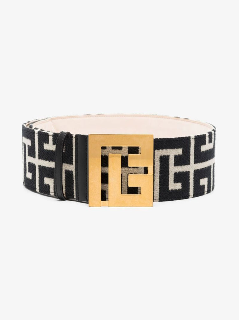 Black Monogram Jacquard Wide Leather Belt