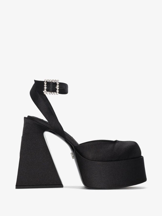 Black Jackie 150 Platform Satin Pumps