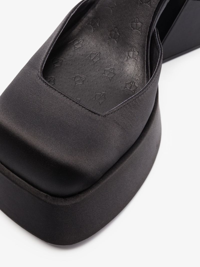 Black Jackie 150 Platform Satin Pumps