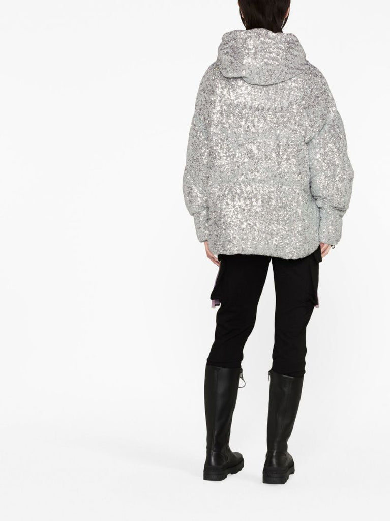 Silver Iconic Paillettes Padded Jacket