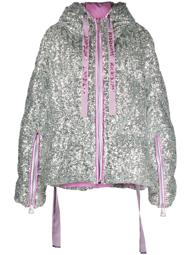 Silver Iconic Paillettes Padded Jacket
