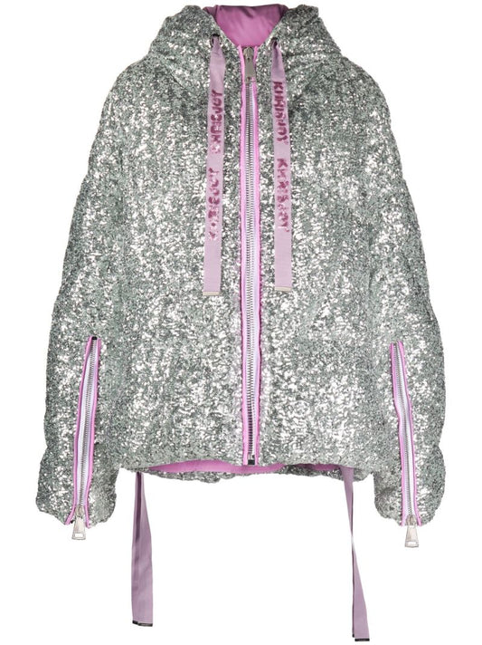 Silver Iconic Paillettes Padded Jacket
