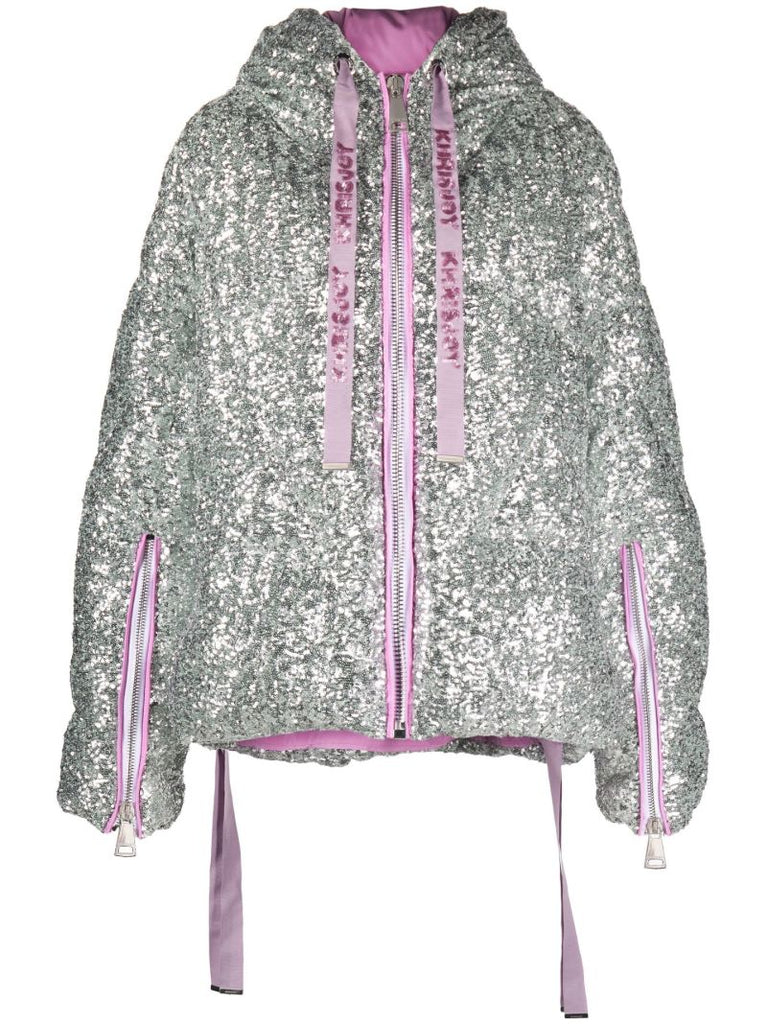 Silver Iconic Paillettes Padded Jacket