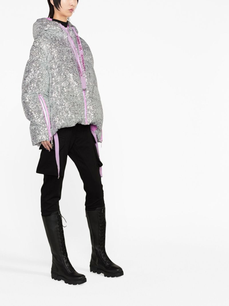 Silver Iconic Paillettes Padded Jacket