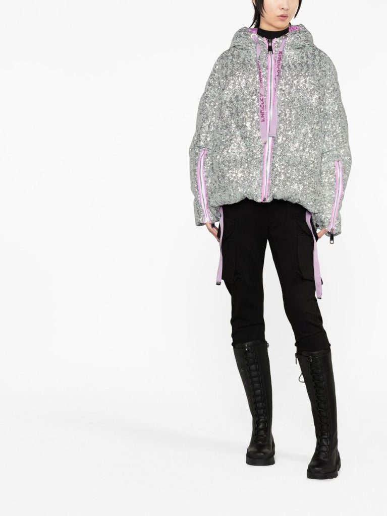Silver Iconic Paillettes Padded Jacket