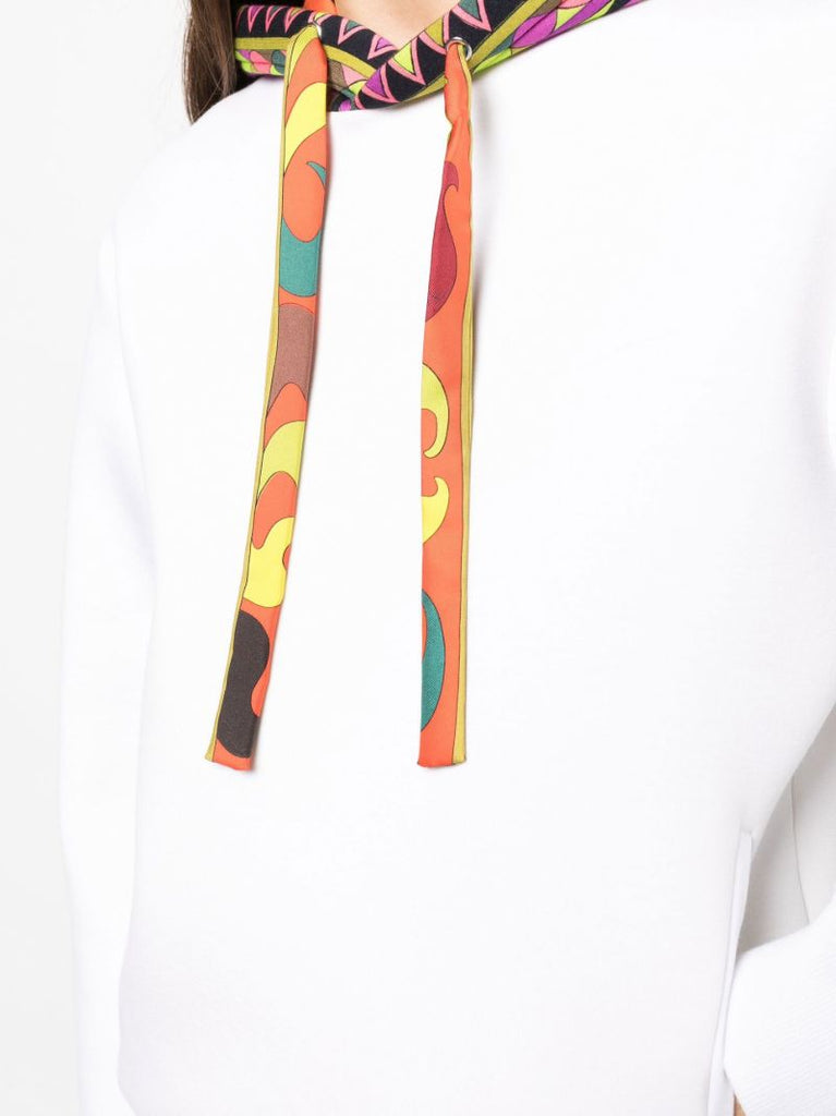 White Scuba Contrast Print Hoodie
