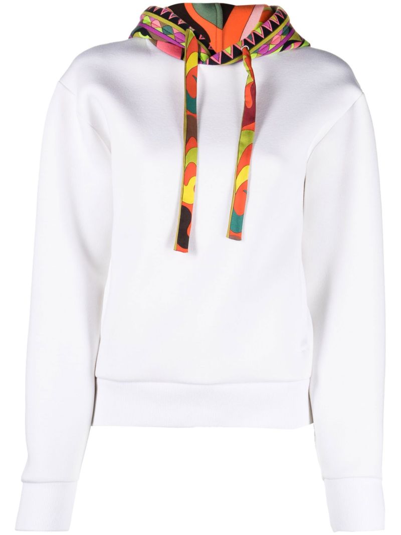 White Scuba Contrast Print Hoodie