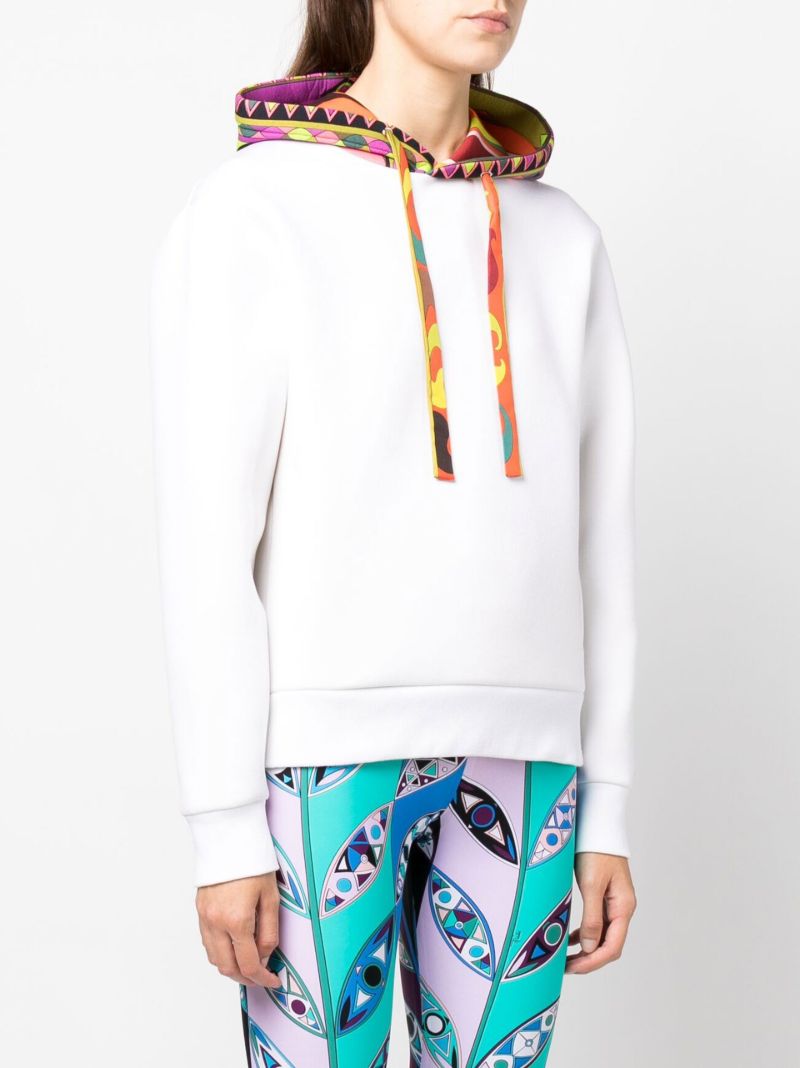 White Scuba Contrast Print Hoodie