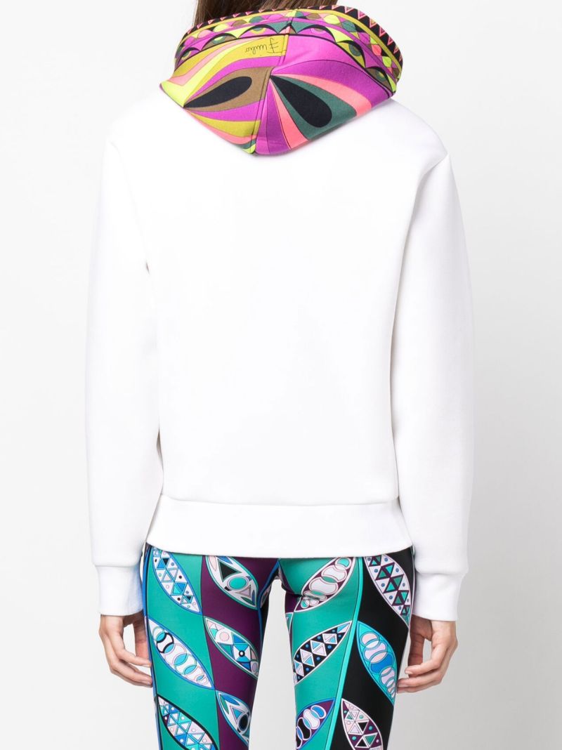 White Scuba Contrast Print Hoodie