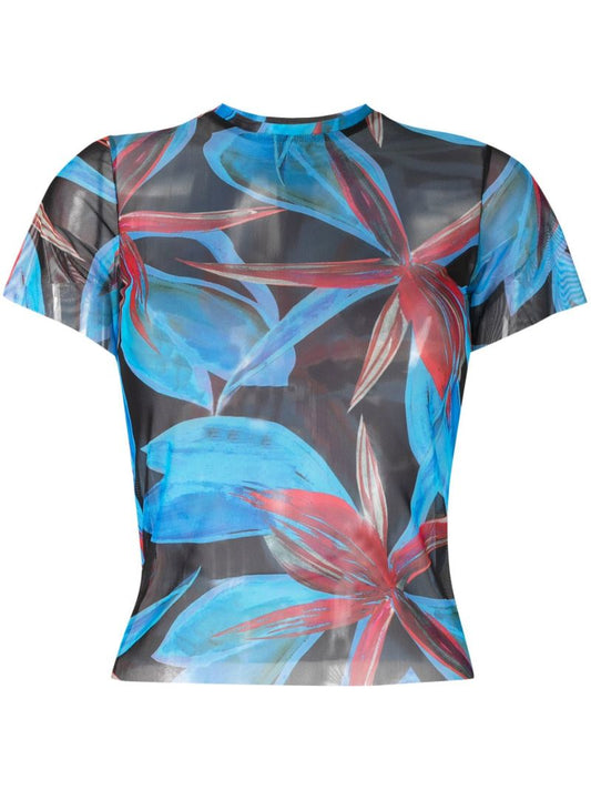 Blue Beach Mesh Short-sleeved Top