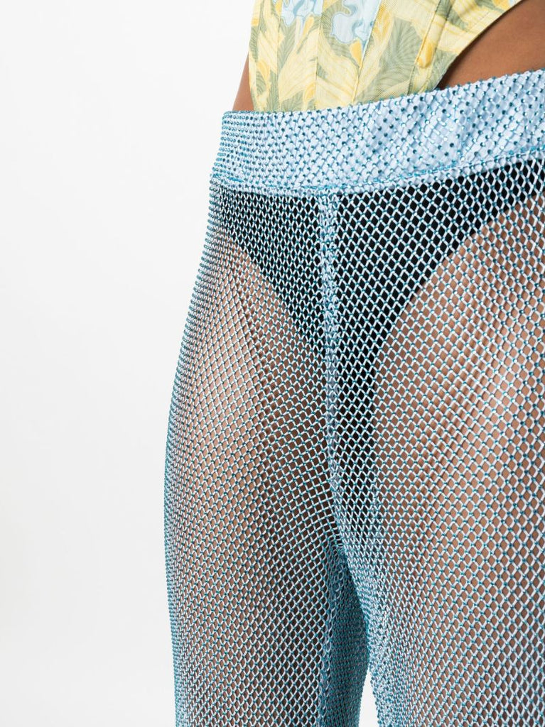Blue Studded Mesh Wide-leg Trousers