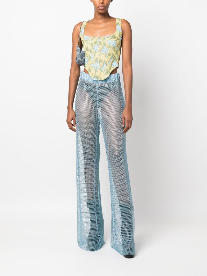 Blue Studded Mesh Wide-leg Trousers