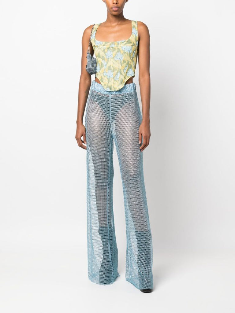 Blue Studded Mesh Wide-leg Trousers