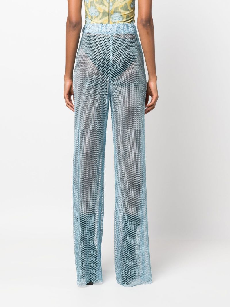 Blue Studded Mesh Wide-leg Trousers