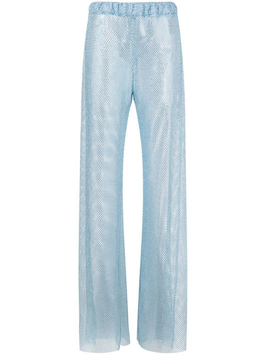 Blue Studded Mesh Wide-leg Trousers