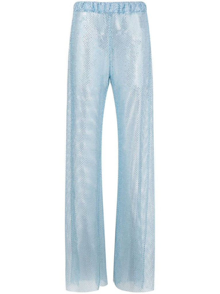 Blue Studded Mesh Wide-leg Trousers