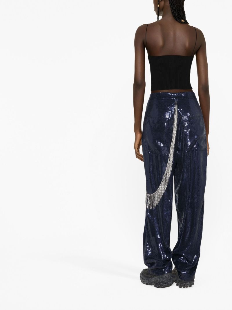 Blue Wide-leg Sequinned Trousers