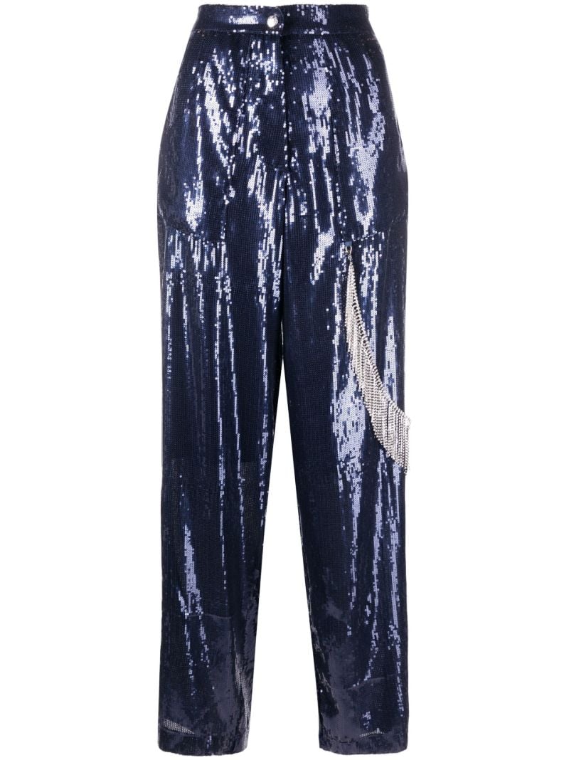Blue Wide-leg Sequinned Trousers