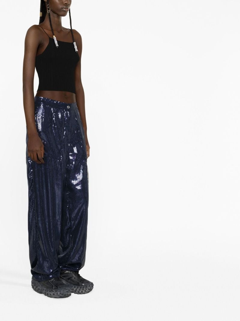 Blue Wide-leg Sequinned Trousers