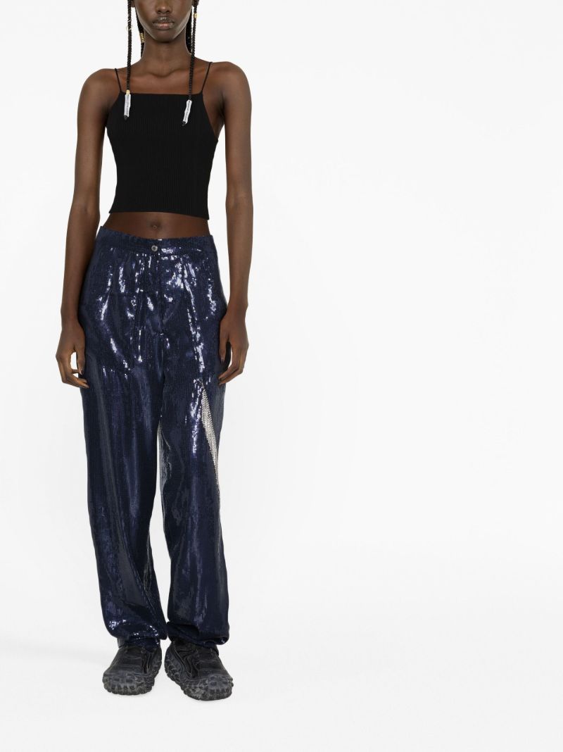 Blue Wide-leg Sequinned Trousers
